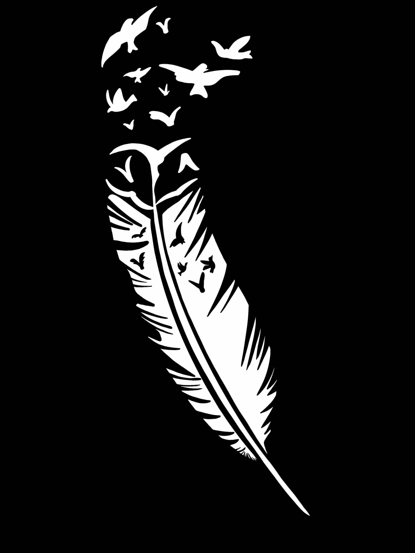 A white feather from which birds emerge